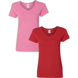 image:imageGildan Womens Heavy Cotton VNeck TShirt 2Pack1 Azalea  1 Red