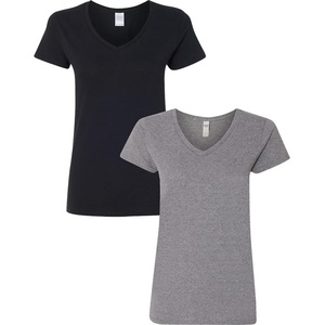 image:imageGildan Womens Heavy Cotton VNeck TShirt 2Pack1 Black  1 Graphite Heather