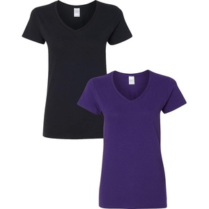 image:imageGildan Womens Heavy Cotton VNeck TShirt 2Pack1 Black  1 Purple