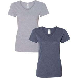 image:imageGildan Womens Heavy Cotton VNeck TShirt 2Pack1 Sport Grey  1 Heather Navy