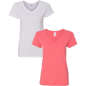 image:imageGildan Womens Heavy Cotton VNeck TShirt 2Pack1 White  1 Coral Silk