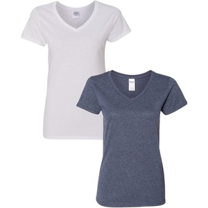 image:imageGildan Womens Heavy Cotton VNeck TShirt 2Pack1 White  1 Heather Navy