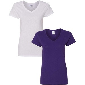 image:imageGildan Womens Heavy Cotton VNeck TShirt 2Pack1 White  1 Purple